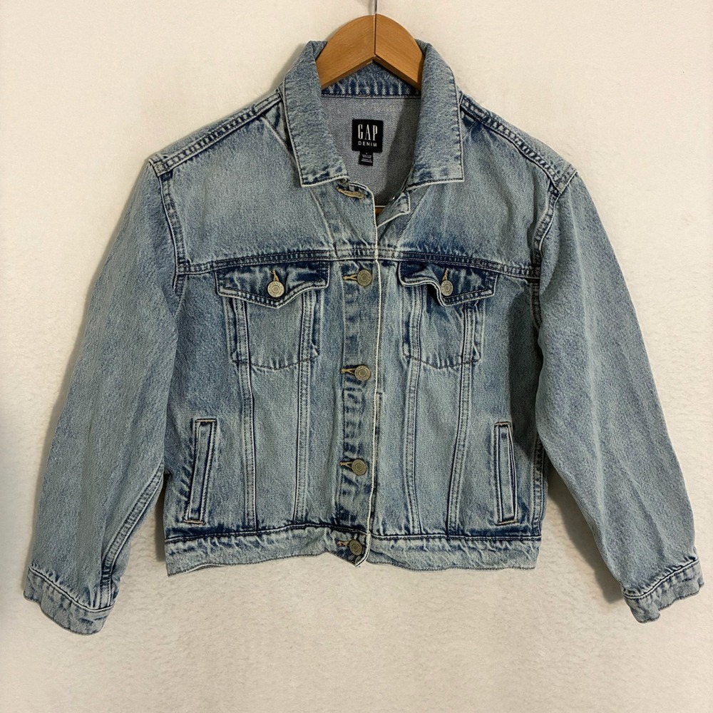 Vtg Y2K Gap Denim Crop Jean Jacket Women Size S Light Wash Trucker Boho Festival